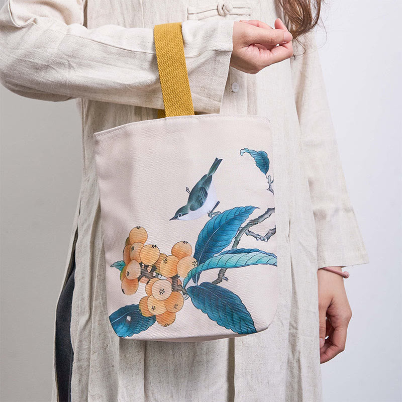 Nimara Ritual Loquat Bird Canvas Handbag