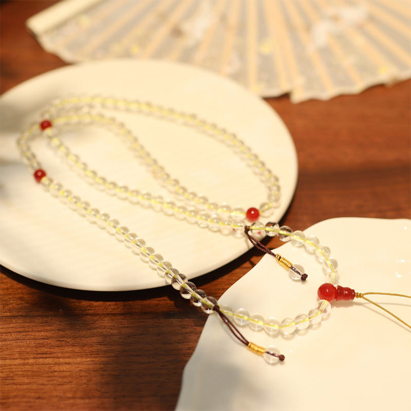 Nimara Ritual 108 Mala Beads 925 Sterling Silver Natural White Agate Red Agate Quadruple Wrap Protection Bracelet