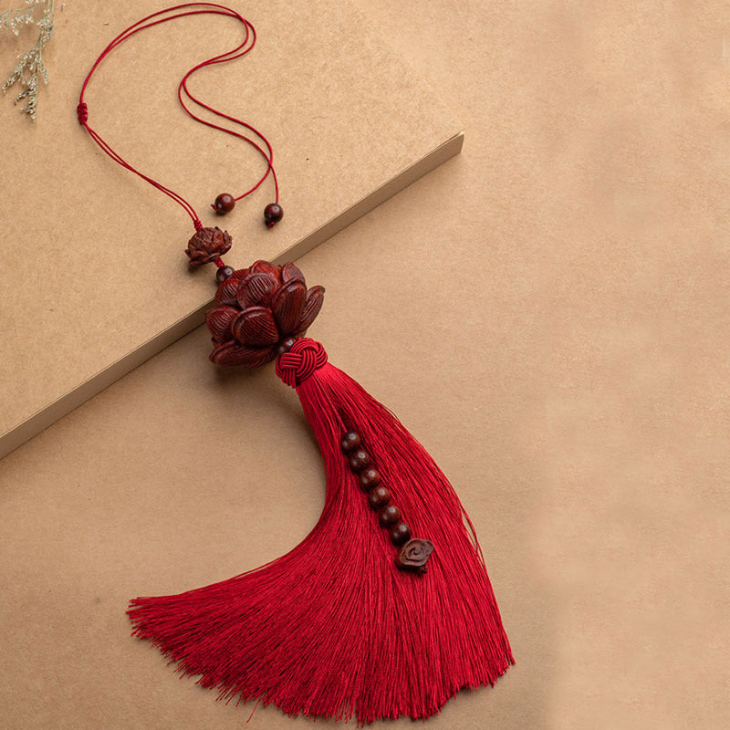 Nimara Ritual Tibetan Small Leaf Red Sandalwood Lotus Luck Protection Tassel Decoration