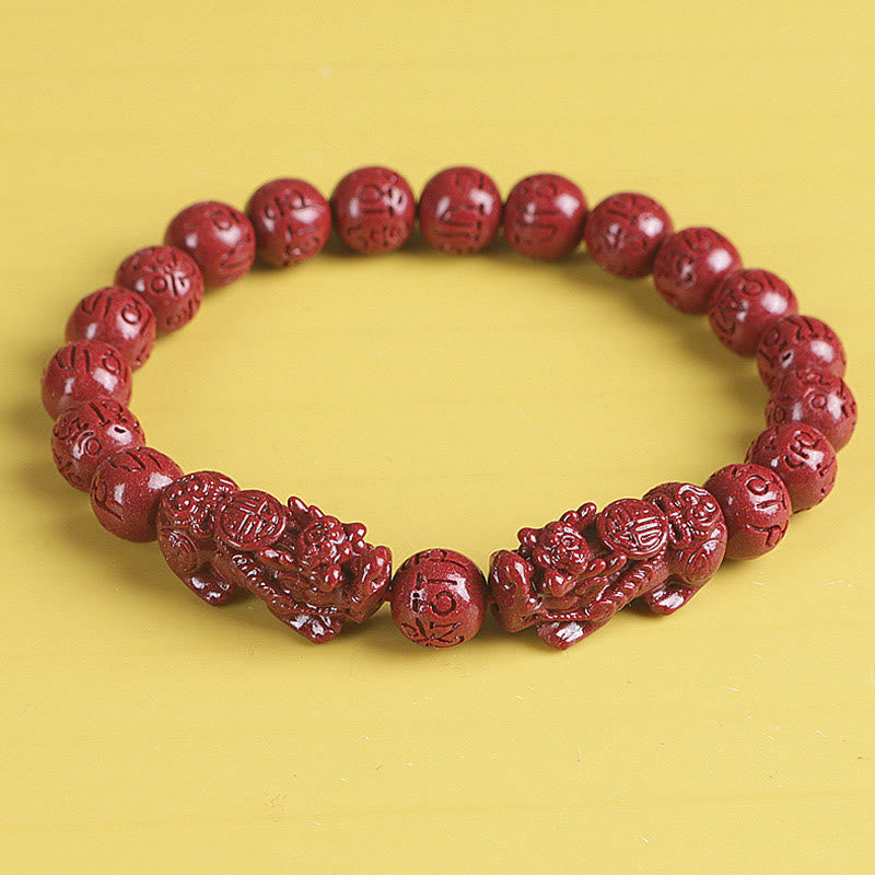 Nimara Ritual Natural Double PiXiu Cinnabar Om Mani Padme Hum Wealth Luck Bead Bracelet