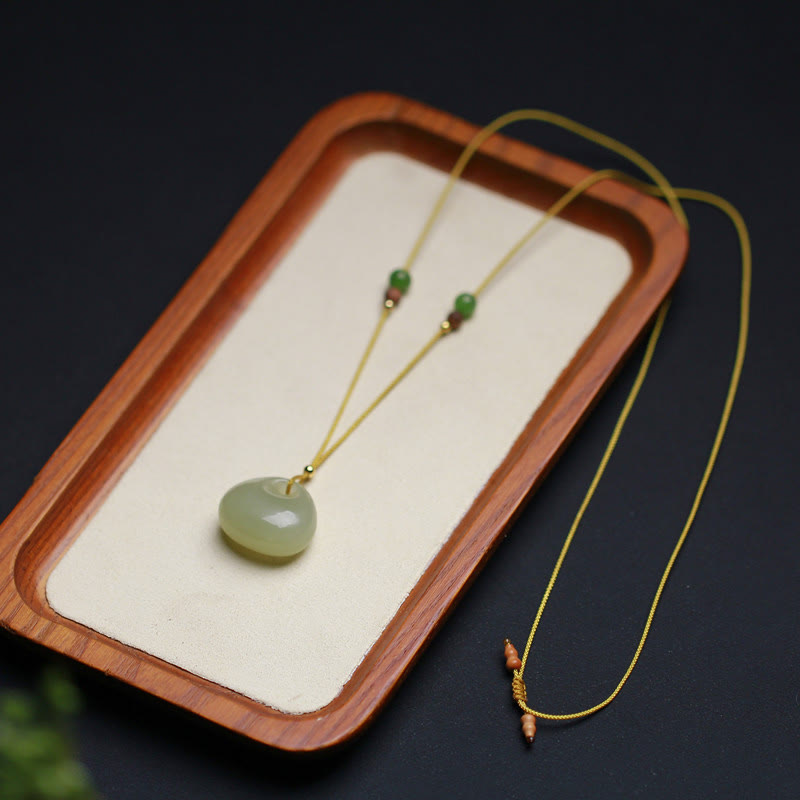 Nimara Ritual Natural Hetian Jade Small Bag Pattern Prosperity String Necklace Pendant