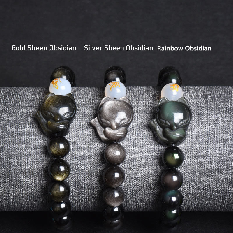 Nimara Ritual Natural Rainbow Obsidian Gold Sheen Obsidian Silver Sheen Obsidian Fox Healing Bracelet