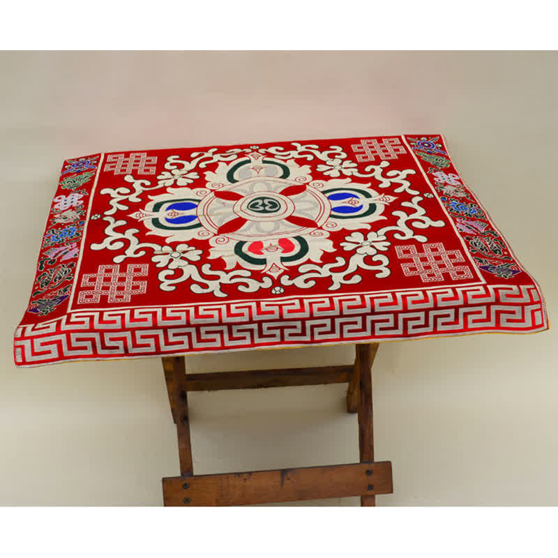 Nimara Ritual Flower Endless Knot Prayer Altar Mat Healing Meditation 8 Auspicious Symbols Mat Table Runner