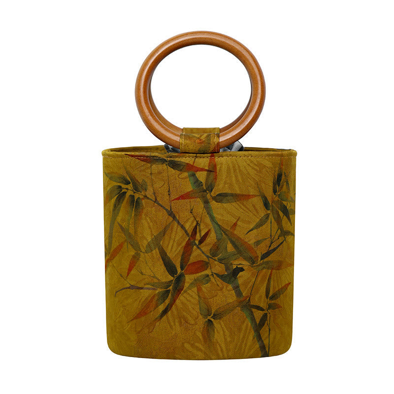 Nimara Ritual Bamboo Leaf Butterfly Cherry Blossom Persimmon Wood Handle Handbag