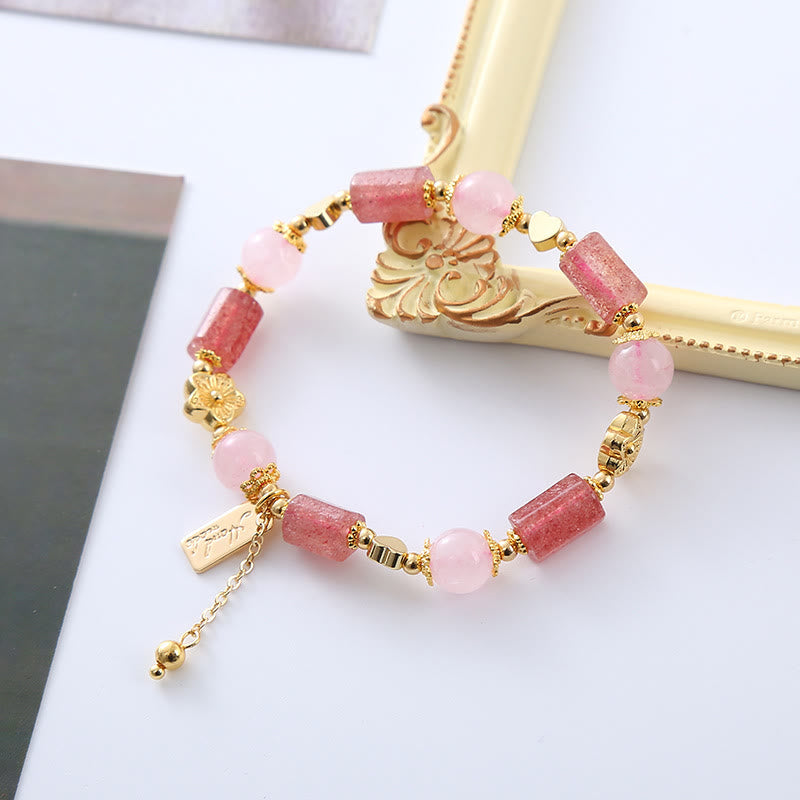 Nimara Ritual Strawberry Quartz Pink Crystal Love Heart Flower Positive Bracelet