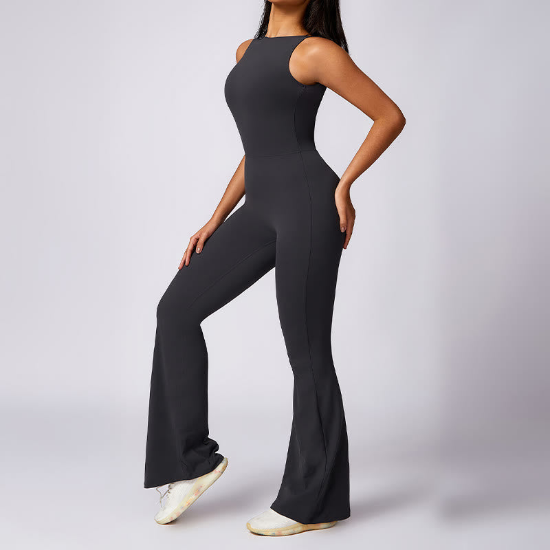 Nimara Ritual Women Casual Sleeveless Jumpsuit Flare Pants Sports Fitness Yoga Bodysuit