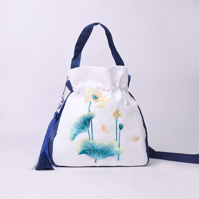 Nimara Ritual Suzhou Embroidery Rabbit Lotus Epiphyllum Peony Magnolia Silk Tote Crossbody Bag Shoulder Bag Handbag