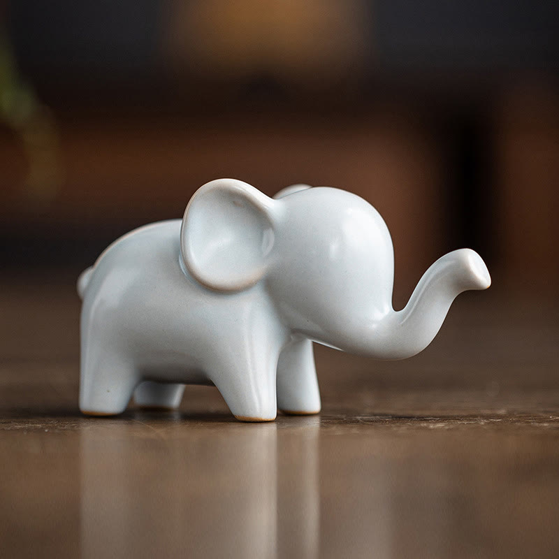 Nimara Ritual Small Ceramic Elephant Home Tea Pet Figurine Desk Decoration