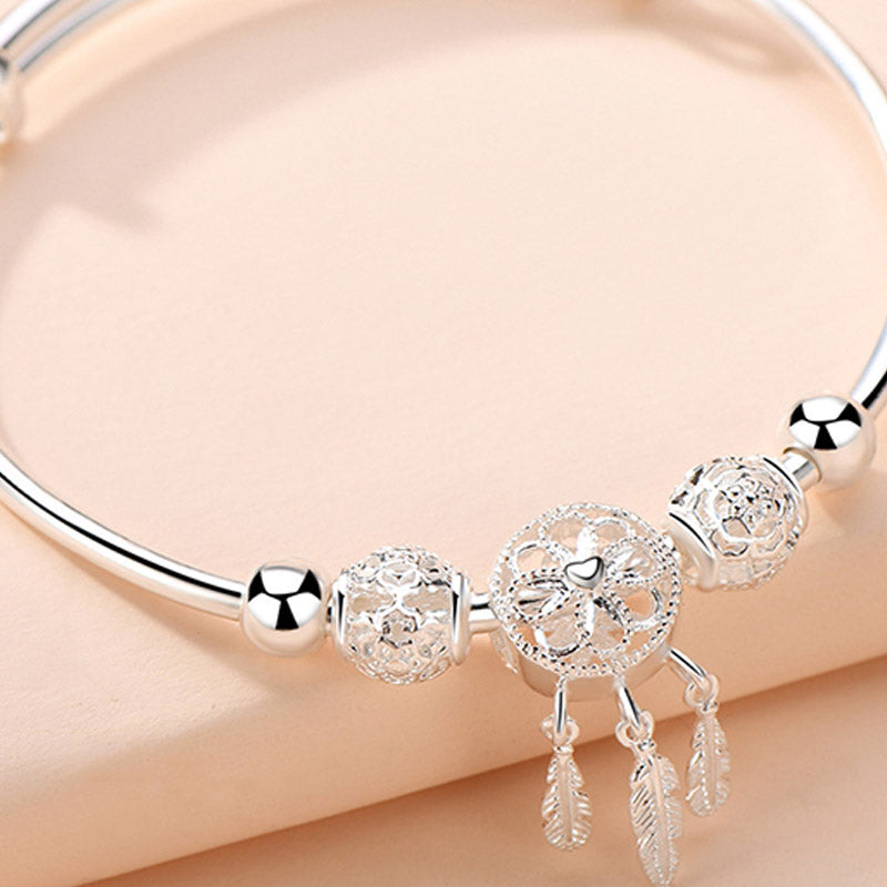 Nimara Ritual Tibetan White Copper Blessing Dream Catcher Charm Bracelet