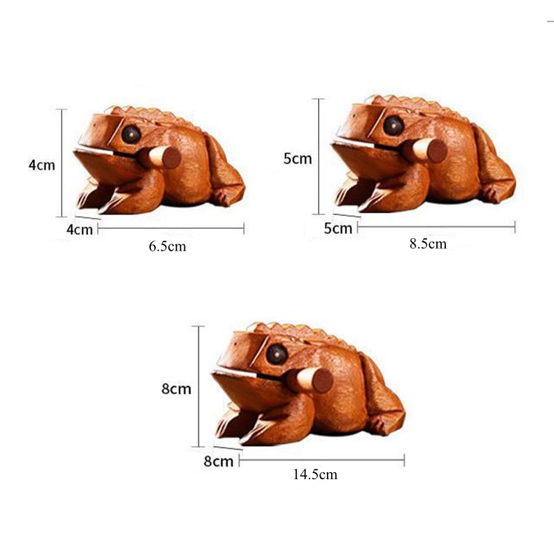 Nimara Ritual Handcrafted FengShui Wealth Luck Frog Mini Wooden Croaking Frog Guiro Decoration