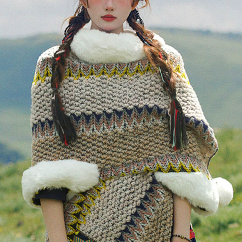 Nimara Ritual Tibetan Multicolored Striped Shawl Winter Cozy Travel Scarf Wrap