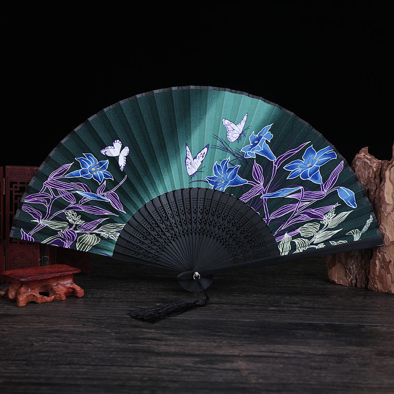 Nimara Ritual Cherry Blossom Lily Butterfly Bamboo Handheld Bamboo Folding Fan 21cm