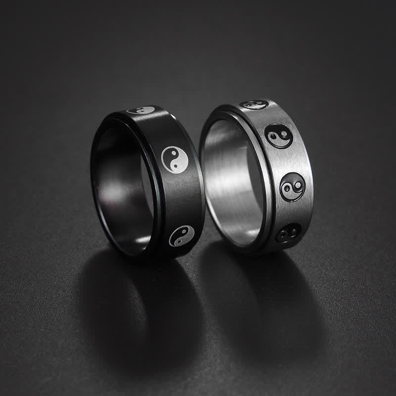 Nimara Ritual Yin Yang Titanium Steel Balance Rotatable Ring