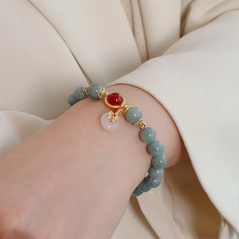 Nimara Ritual Natural Jade Red Agate Pearl Bow Tie Luck Bracelet