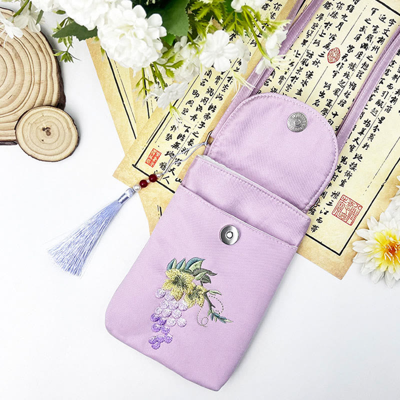Nimara Ritual Small Embroidered Flowers Crossbody Bag Shoulder Bag Double Layer Cellphone Bag