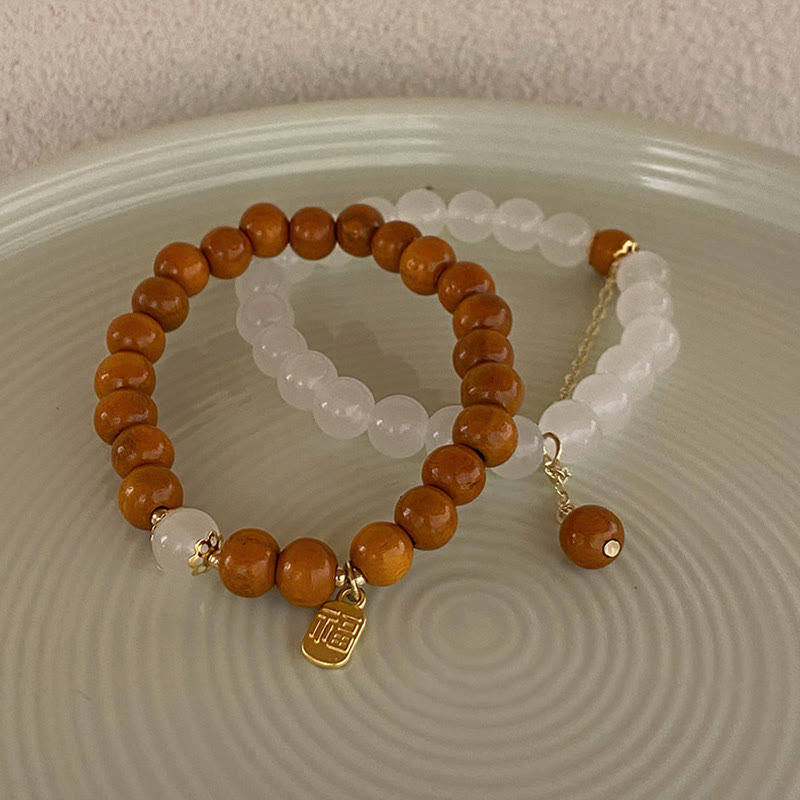 Nimara Ritual Sandalwood Cat's Eye Fu Character Charm Protection Bracelet