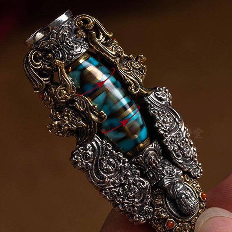 Nimara Ritual Tibetan Nine-Eye Dzi Bead Turquoise Buddha Wealth Rotation Necklace