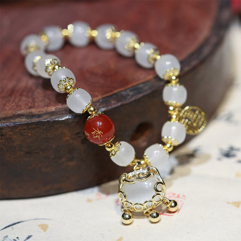 Nimara Ritual Windmill Chinese Lock Charm Fu Character Blessing Bracelet