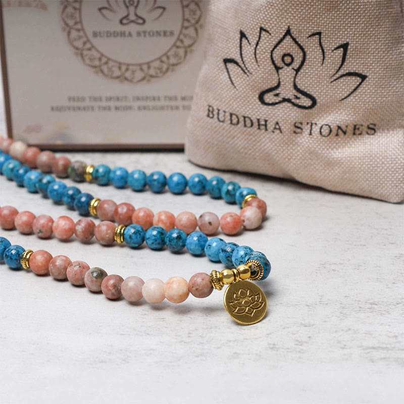Nimara Ritual 108 Mala Beads Apatite Red Stone Lotus Meditation Prayer Bead Bracelet