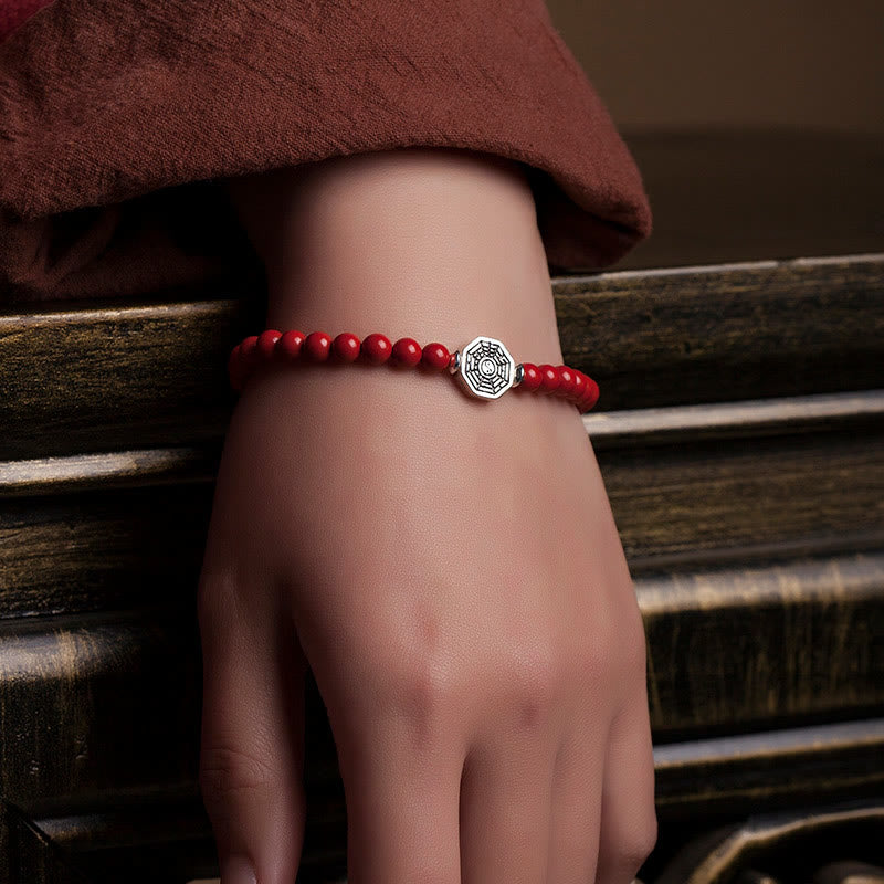 Nimara Ritual 925 Sterling Silver Yin Yang Bagua Symbol Cinnabar String Concentration Bracelet