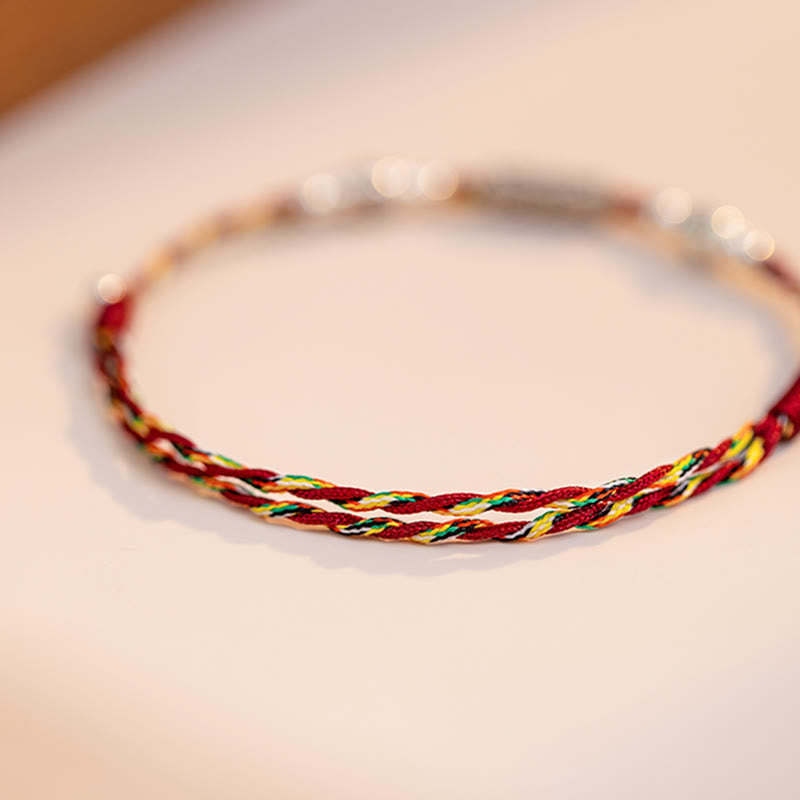 Nimara Ritual 925 Sterling Silver Luck Koi Fish Braided Colorful String Bracelet Anklet