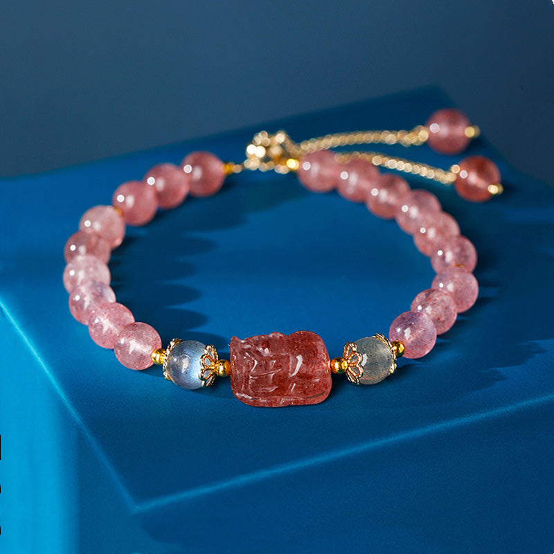 Nimara Ritual Aquamarine Strawberry Quartz Amethyst Moonstone PiXiu Healing Bracelet