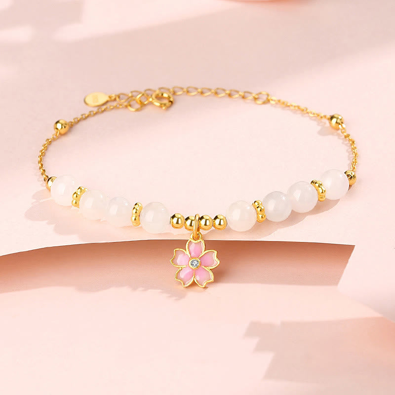 Nimara Ritual 925 Sterling Silver Hetian White Jade Cherry Blossom Protection Bracelet