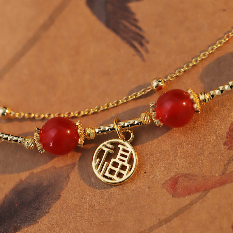 Nimara Ritual Red Agate Fu Character Charm Self-acceptance Bracelet