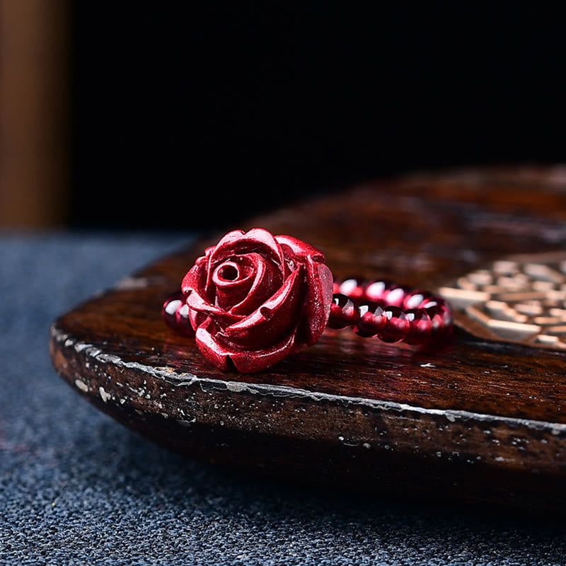 Nimara Ritual Garnet Cinnabar Lucky Bead PiXiu Om Mani Padme Hum Rose Protection Ring