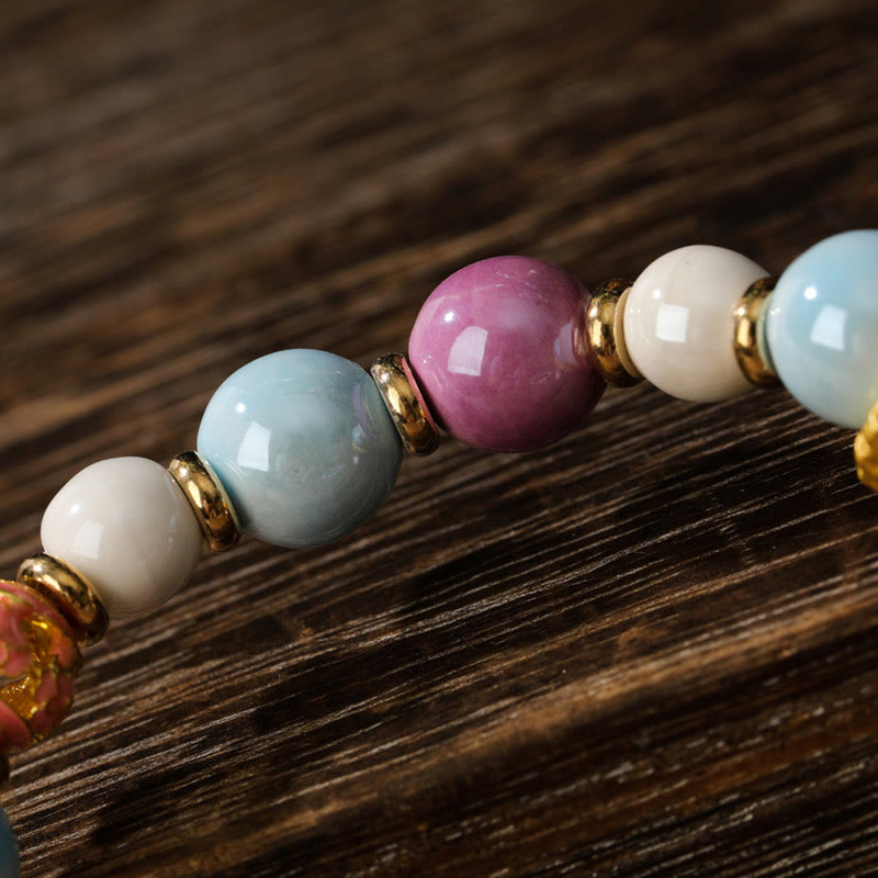 Nimara Ritual Tibetan Zakiram Goddess of Wealth Rabbit Lion Head Charm Liuli Glass Incense Ash Porcelain Bead Protection Bracelet