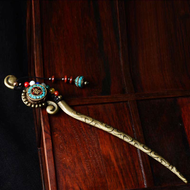 Nimara Ritual Tibetan Turquoise Agate Protection Hairpin Decorations