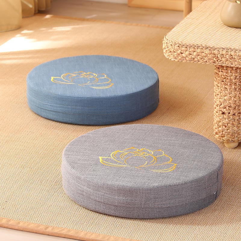 Nimara Ritual Lotus Embroidery Cotton Linen Meditation Seat Cushion