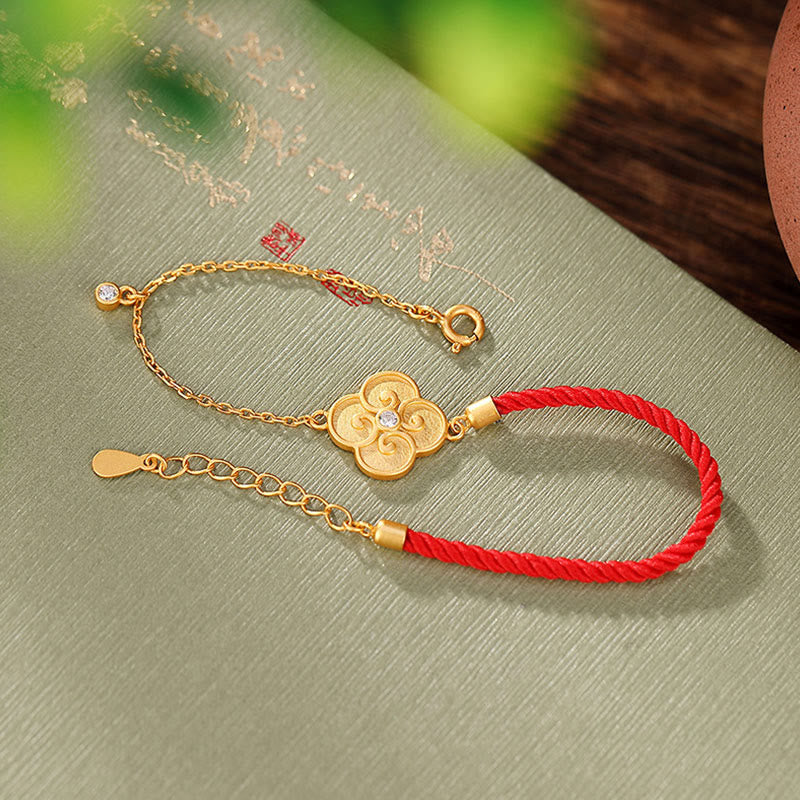 Nimara Ritual 925 Sterling Silver Plated Gold Four Leaf Clover Zircon Luck Bracelet