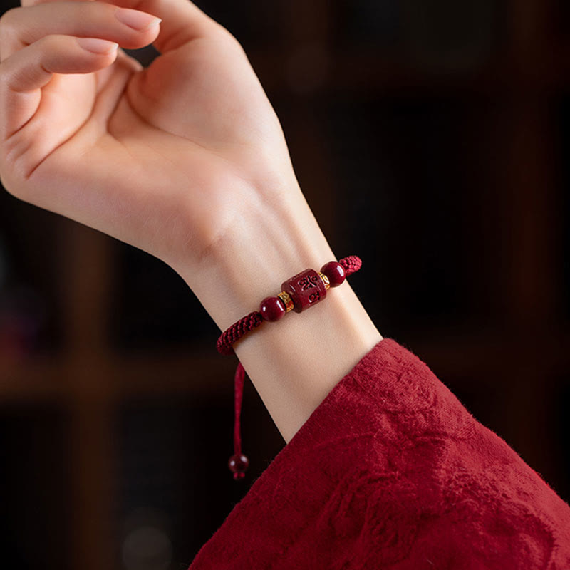 Nimara Ritual Tibet Cinnabar Om Mani Padme Hum Engraved Blessing Braided Bracelet