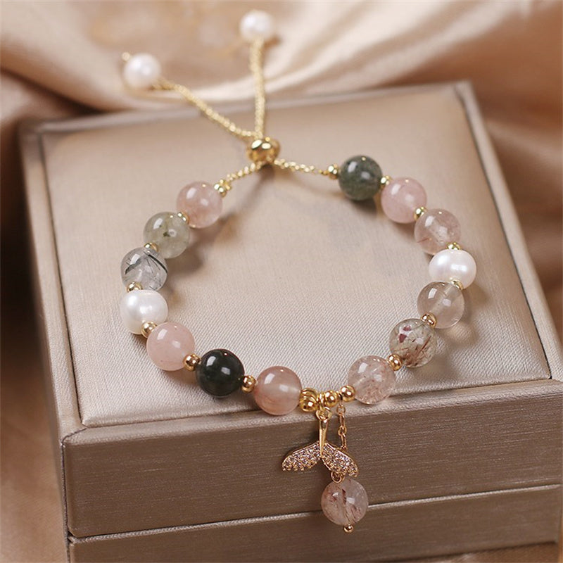 Nimara Ritual Strawberry Quartz Rutilated Quartz Fishtail Charm Healing Bracelet