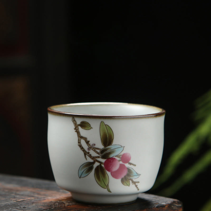 Nimara Ritual Loquat Lychee Snow Scenery Landscape Grape Apple Ceramic Teacup Kung Fu Tea Cup