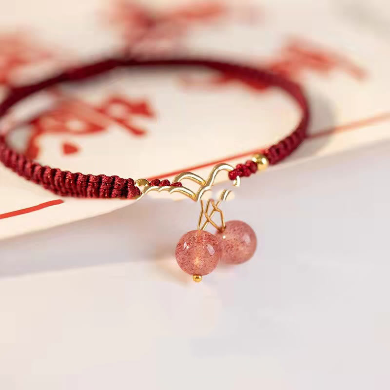 Nimara Ritual Natural Strawberry Quartz Amethyst Green Phantom Bead Positive Bracelet