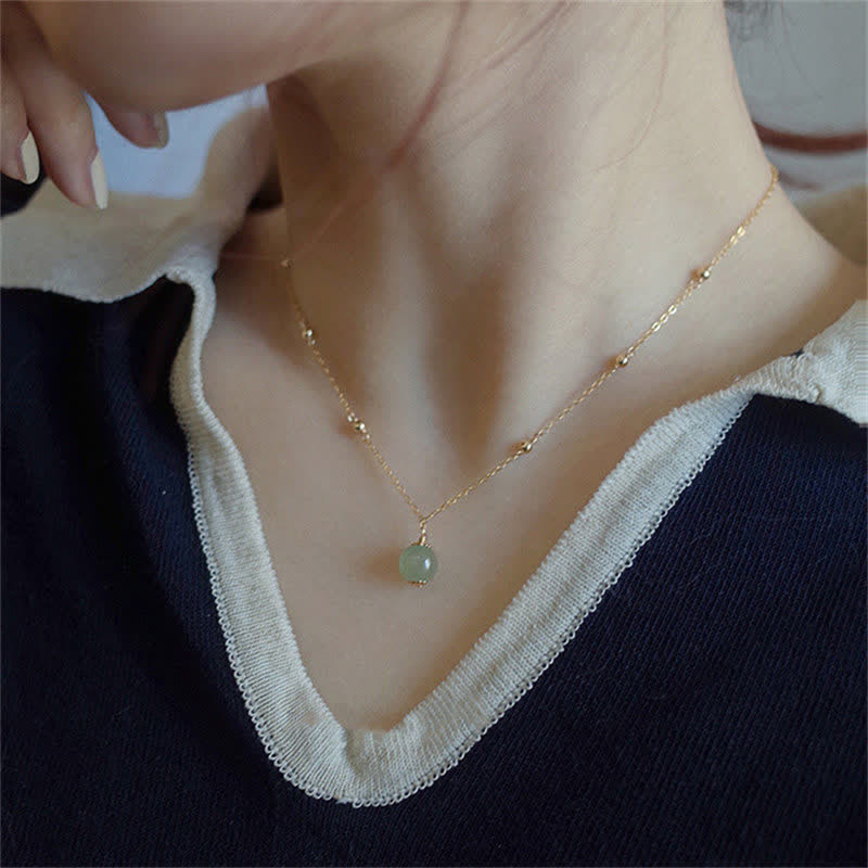Nimara Ritual 14k Gold Plated Hetian Jade Luck Beaded Necklace Pendant