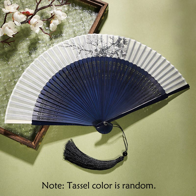 Nimara Ritual Ancient Flowers Branches Handheld Bamboo Folding Fan 21cm
