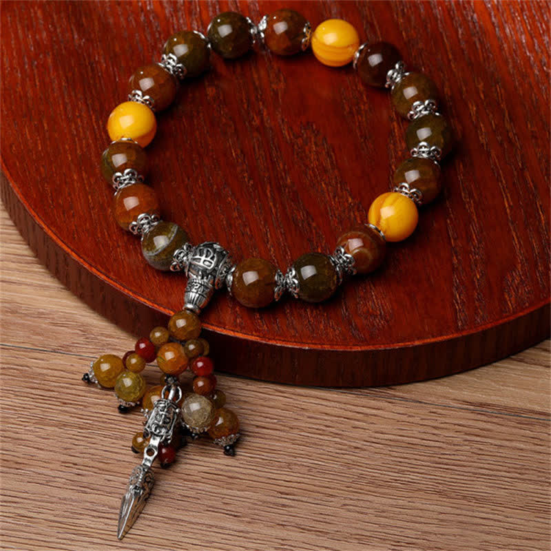 Nimara Ritual Natural Tiger Eye Red Agate Dragon Vein Agate Stone Vajra Dorje Power Healing Bracelet Car Decoration