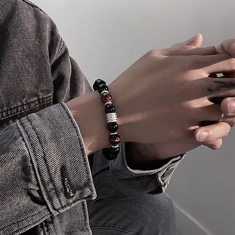 Nimara Ritual Natural Black Obsidian Tiger Eye Strength Fulfillment Bracelet
