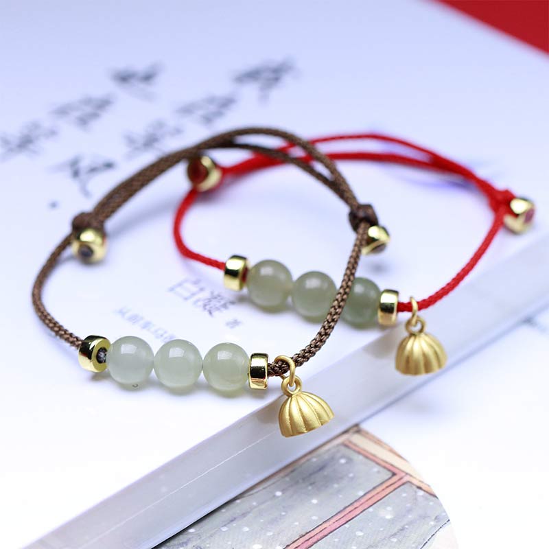 Nimara Ritual Natural Jade Lotus Seed Strength Red String Weave Bracelet