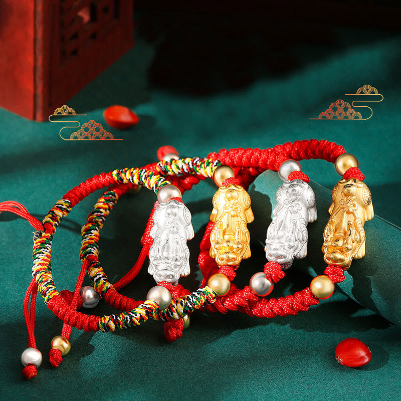 Nimara Ritual 999 Sterling Silver PiXiu Wealth King Kong Knot String Braided Kids Child Bracelet