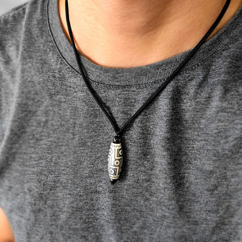 Nimara Ritual Tibet Nine-Eye Dzi Bead Pattern Copper Auspicious Clouds Wealth Necklace Pendant
