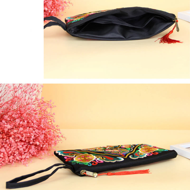 Nimara Ritual Dragon Butterfly Cosmos Flower Embroidery Wallet Shopping Purse