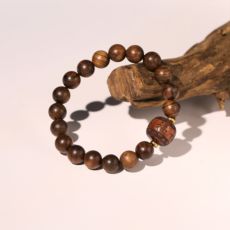 Nimara Ritual Rosewood Auspicious Clouds Totem Fu Character Bamboo Pattern Warmth Bracelet