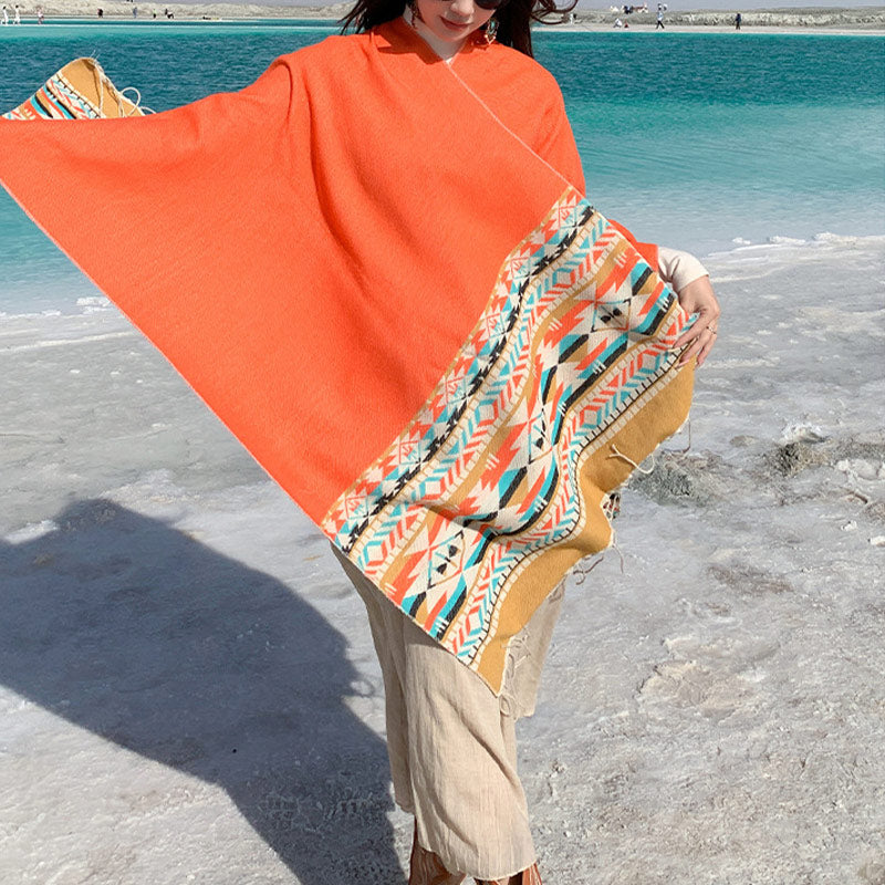 Nimara Ritual Tibetan Shawl Colorful Geometry Winter Cozy Travel Scarf Wrap