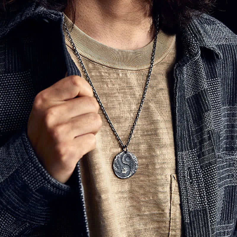 Nimara Ritual 990 Sterling Silver Yin Yang Hammer Texture Harmony Necklace Pendant