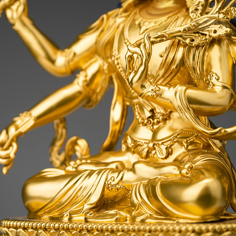 Nimara Ritual Four-armed Manjusri Bodhisattva Gold Figurine Compassion Serenity Copper Statue Home Decoration