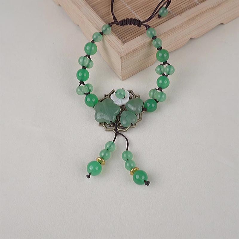 Nimara Ritual Natural Green Jade Luck Dangling Flower Bracelet